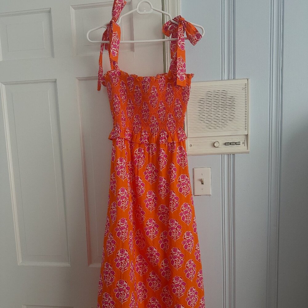 Pink City Prints Ada Tangerine Cotton Midi Dress (NWOT)